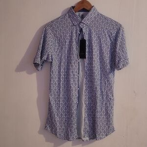 DESOTO Men's Casual Blue and White Button Down Shirt